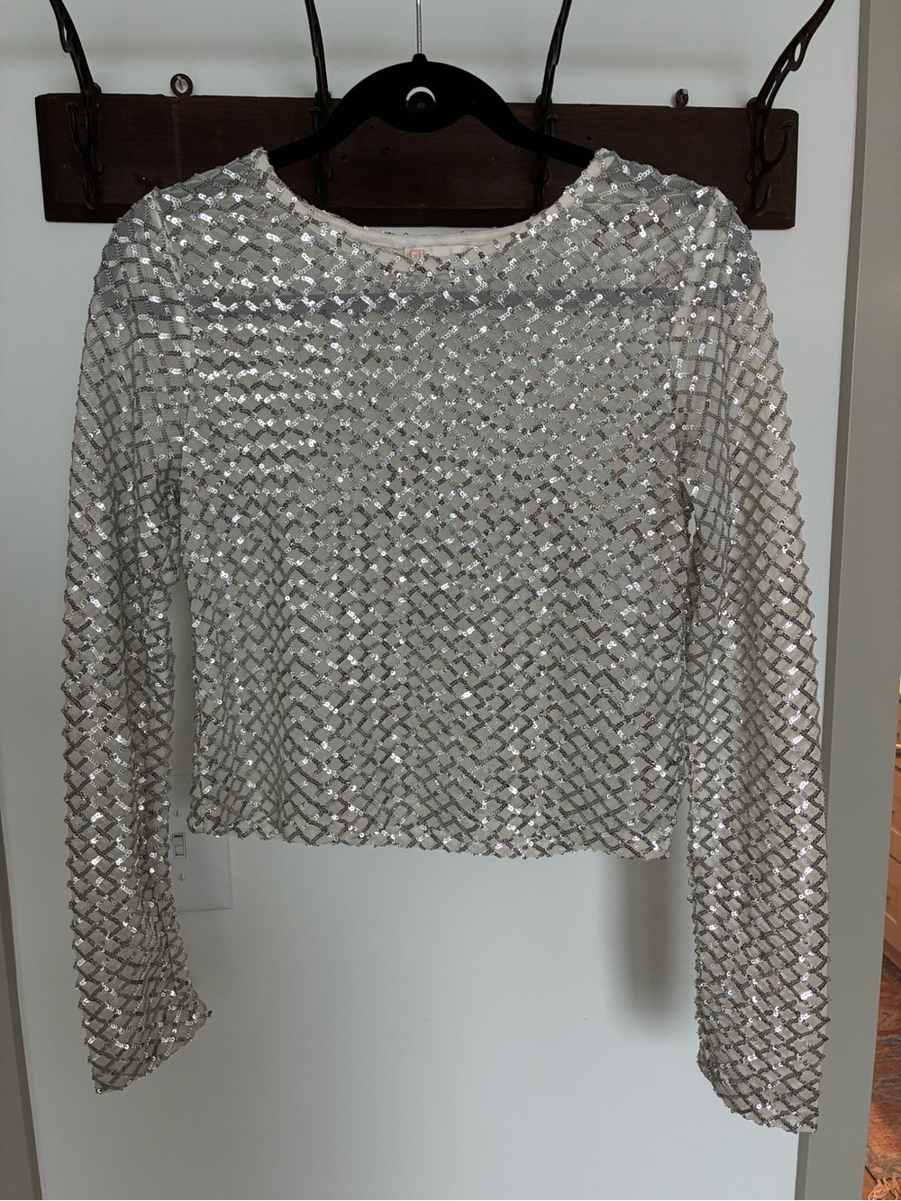Gianni Bini Silver Sequin Long-Sleeve Top